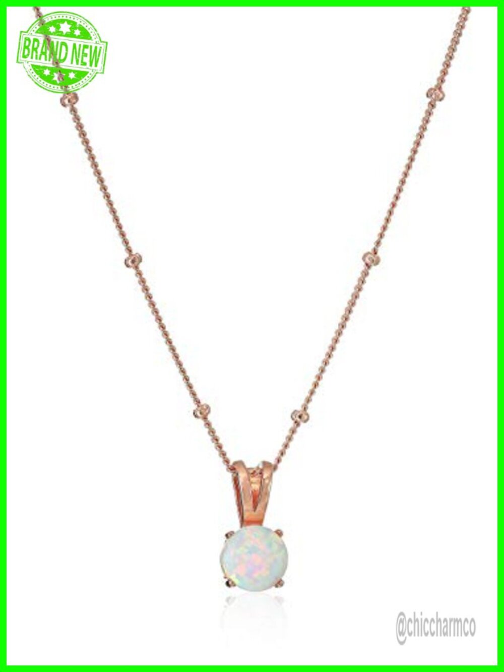 Sterling Silver 14k Rose Gold Plated Opal Pendant Necklace 18in